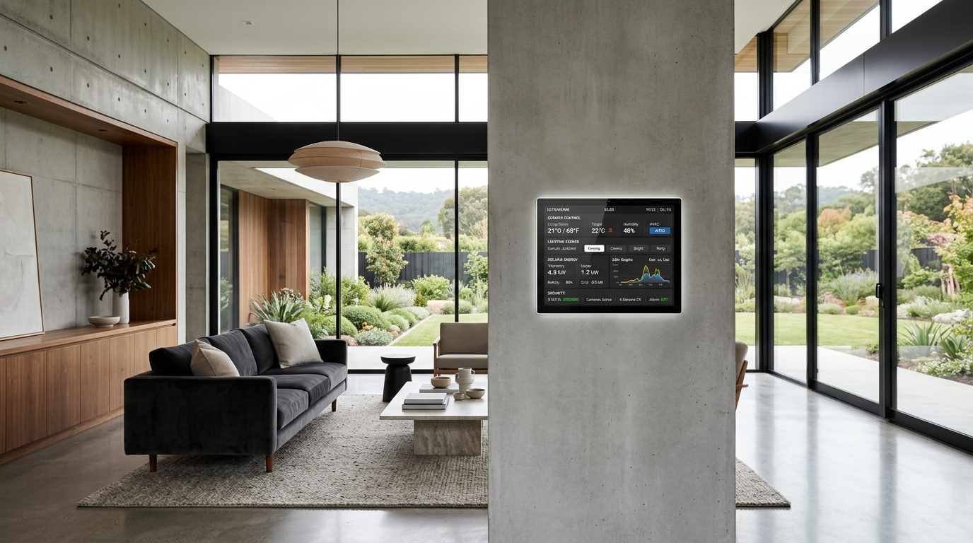 iSense360 Smart Home & IoT Automation touch dashboard in contemporary luxury residence